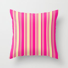[ Thumbnail: Deep Pink and Pale Goldenrod Colored Lines/Stripes Pattern Throw Pillow ]
