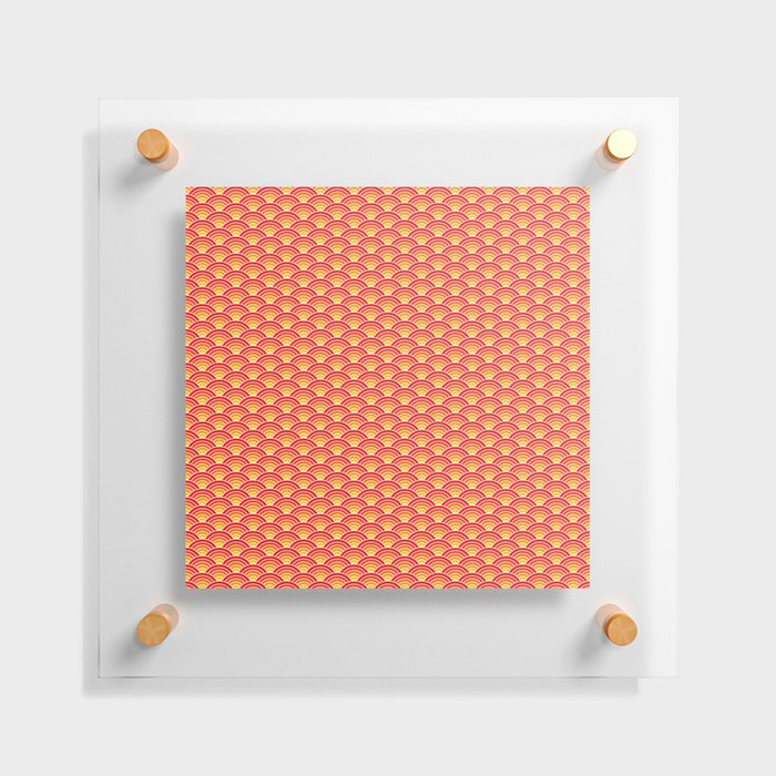Wave Seigaiha - Red, Orange, Yellow - Asian Japanese Pattern Floating Acrylic Print