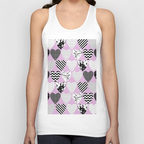 Hearts And Love - Black and white, geometric Pattern Unisex Tank Top
