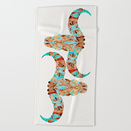 Water Buffalo Skull – Blue & Brown Beach Towel