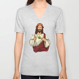 Weed Smoking Jesus Christ - Cannabis Stoner THC V Neck T Shirt