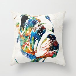 Bulldog Pop Art - How Bout A Kiss - By Sharon Cummings Throw Pillow | Lips, Gift, Rainbow, Animal, Sweet, Funny, Kissing, Painting, Primarycolors, Popart 