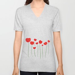 Red Poppies V Neck T Shirt