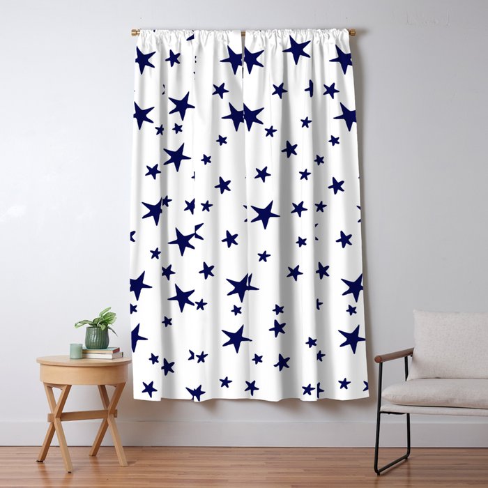Stars Navy Blue On White Blackout Curtain By Fancyashelltees Society6