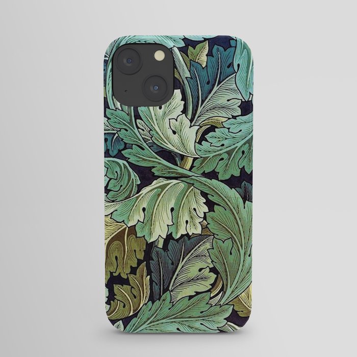 William Morris Herbaceous Acanthus green / blue Italian Laurel Acanthus Textile Floral Leaf Print  iPhone Case