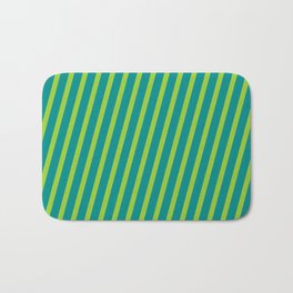 [ Thumbnail: Green & Dark Cyan Colored Striped Pattern Bath Mat ]