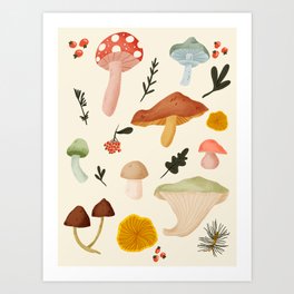 Shrooms and Berries  Art Print