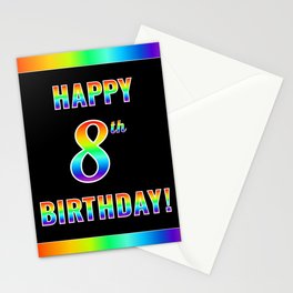 [ Thumbnail: Fun, Colorful, Rainbow Spectrum “HAPPY 8th BIRTHDAY!” Stationery Cards ]