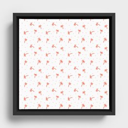 Coral Doodle Palm Tree Pattern Framed Canvas