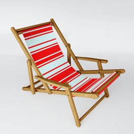 [ Thumbnail: Light Cyan & Red Colored Pattern of Stripes Sling Chair ]