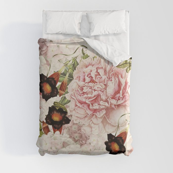 Vintage Peony and Ipomea Pattern - Smelling Dreams Duvet Cover