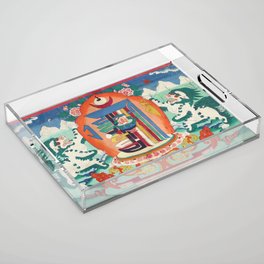 Buddhist Thangka With Snow lions Acrylic Tray