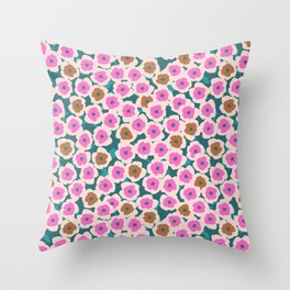 Pink white and brown flowers Throw Pillow