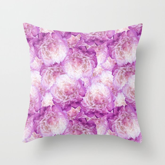 Magenta Pink Peonies Oil Painted Floral Throw Pillow