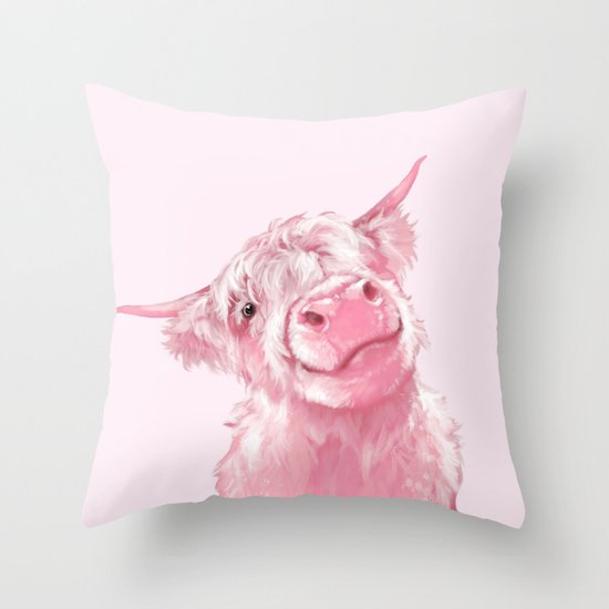 Highland Cow Pink Throw Pillow by bignosework | Society6