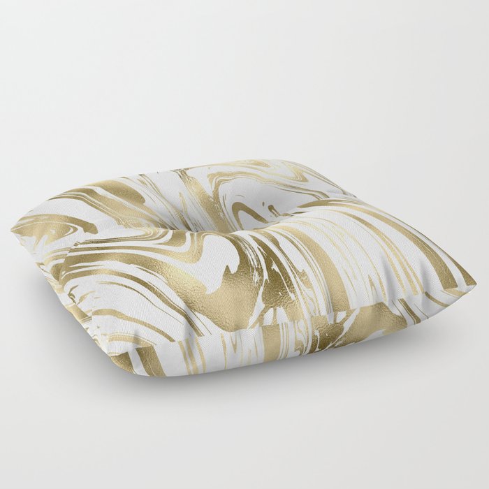 Abstract Elegant Gold White Liquid Marble Pattern Floor Pillow