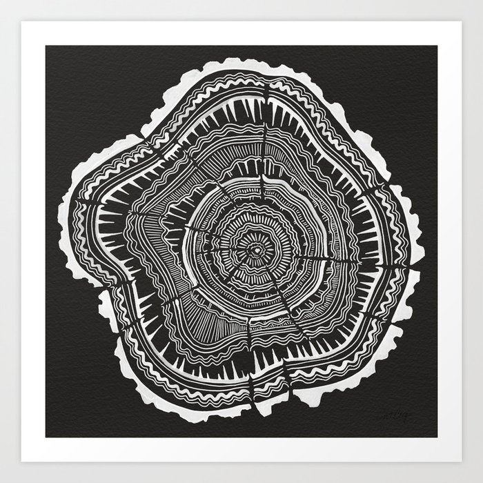 Growth Rings – 65 Years – Black Art Print