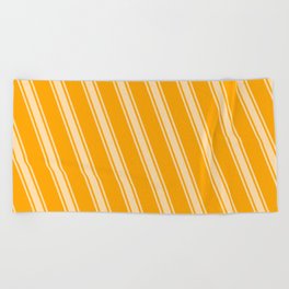 [ Thumbnail: Orange & Tan Colored Stripes/Lines Pattern Beach Towel ]