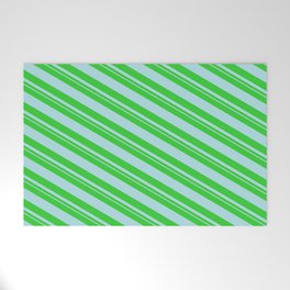 [ Thumbnail: Lime Green and Powder Blue Colored Pattern of Stripes Welcome Mat ]