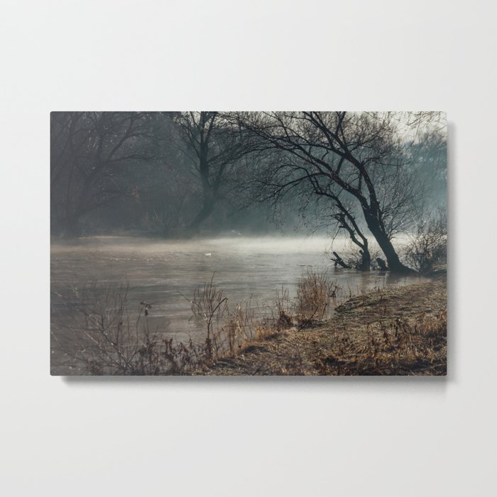 Morning fog, river and sunrise Metal Print