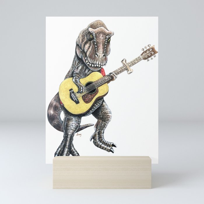 "Caposaurus" - T-Rex Dinosaur Guitarist Mini Art Print