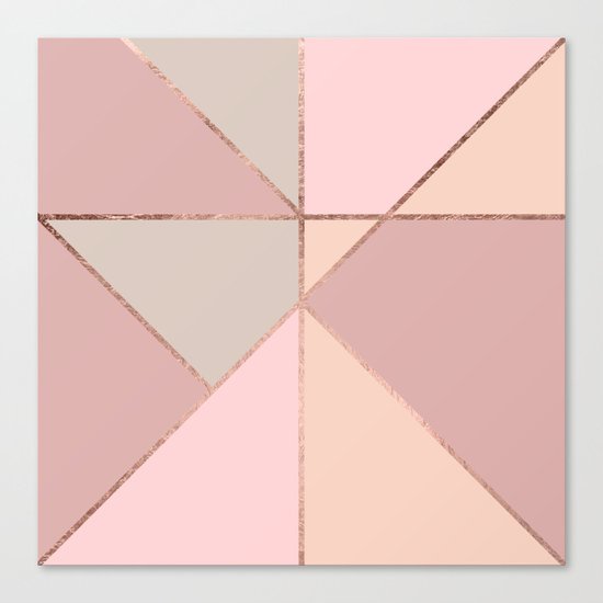 Modern rose gold peach blush pink color block Canvas Print