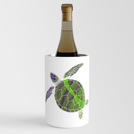 Purple and Green Colorful Sea Turtle 5 - Abstract Minimal Marble Fluid Art Paint Beach Art Wine Chiller