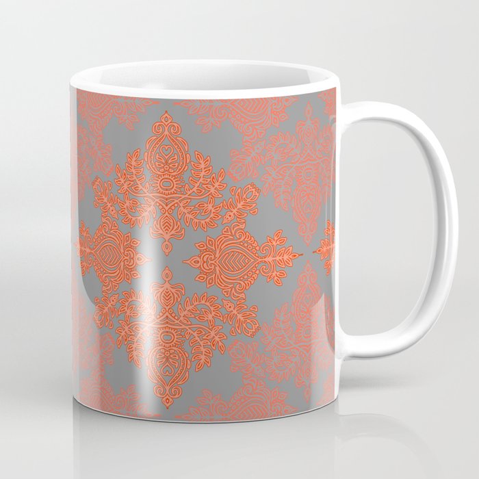 Burnt Orange, Coral & Grey doodle pattern Coffee Mug