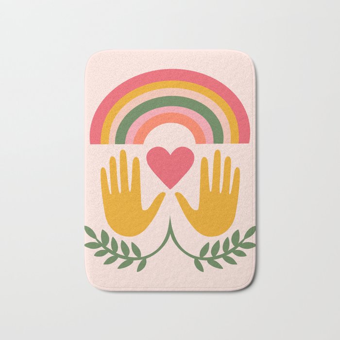 Rainbow Heart Hands Bath Mat