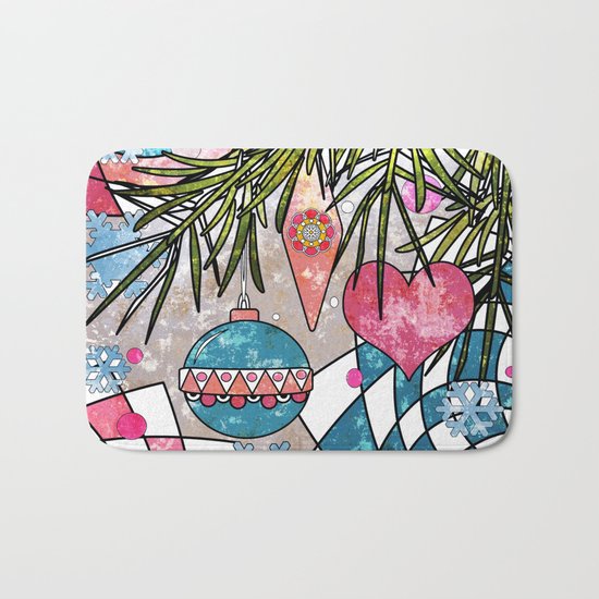 Vintage Christmas illustration . 1 . New year Bath Mat