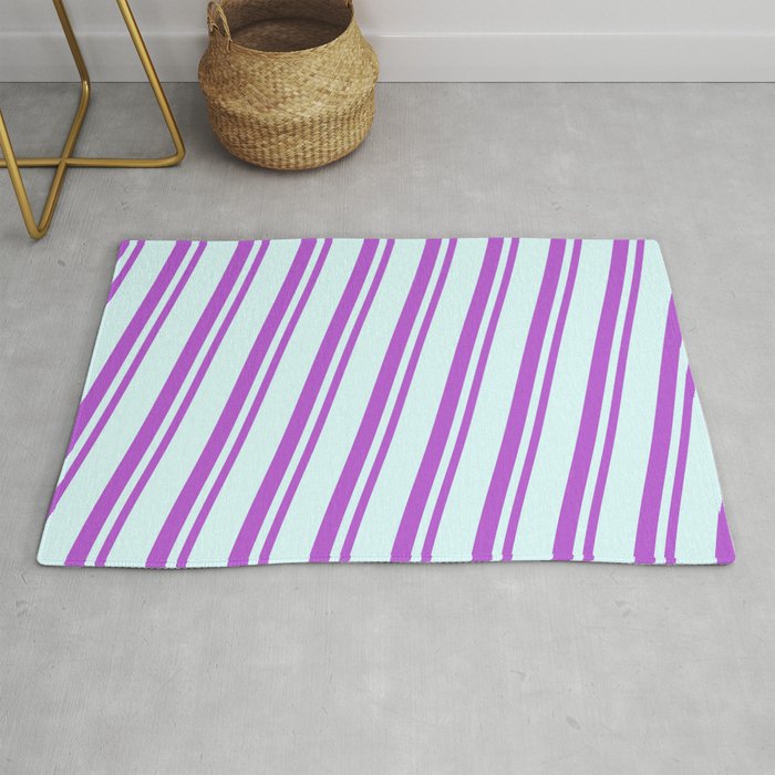 Light Cyan and Orchid Colored Lined/Striped Pattern Rug