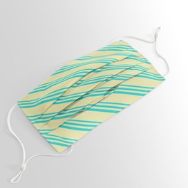 [ Thumbnail: Dark Turquoise and Pale Goldenrod Colored Lines/Stripes Pattern Face Mask ]
