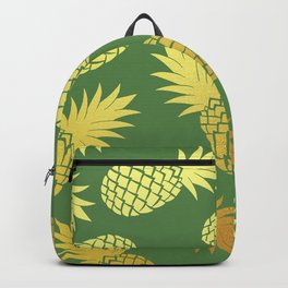 Island Gold-Colored Pineapple Pattern On Tropical Green Backpack