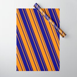 [ Thumbnail: Dark Orange and Dark Blue Colored Lines Pattern Wrapping Paper ]