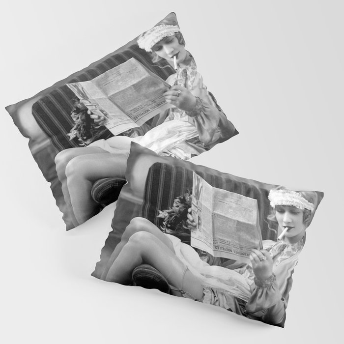 The funny papers; roaring twenties flapper in garter belt and stockings