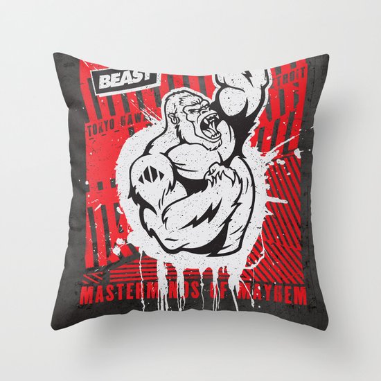 Mayhem Ape (Black on Red) Throw Pillow