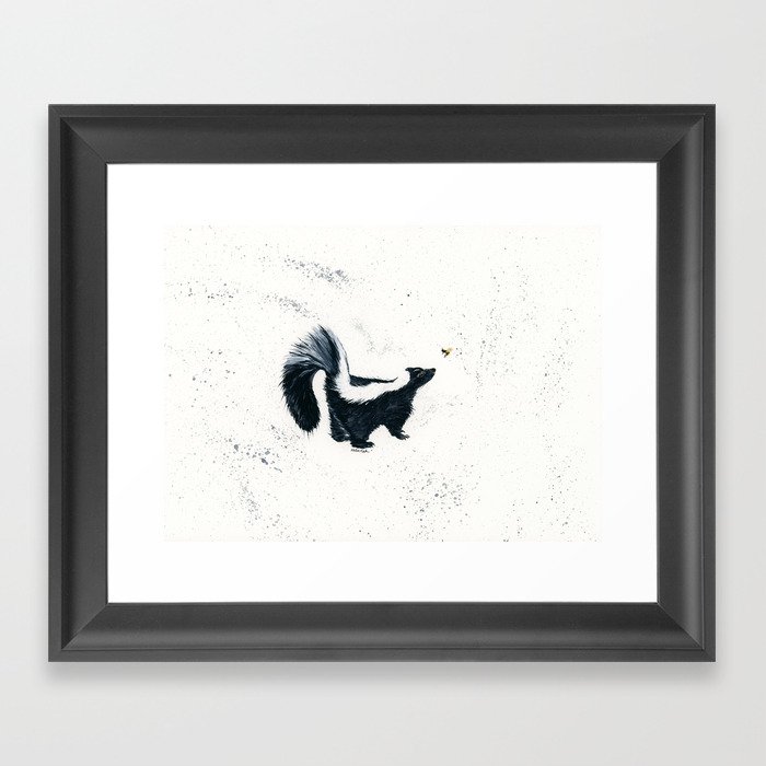 Curious Skunk - animal watercolor painting Framed Art Print