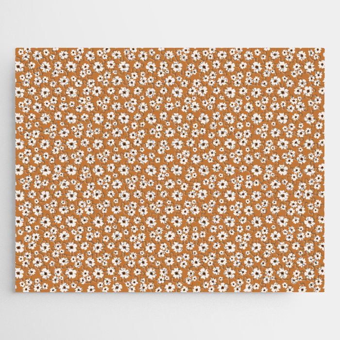 Small white flowers on brown background Jigsaw Puzzle