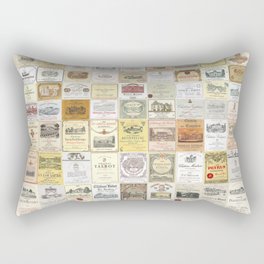 Famous French wine labels collage: vintages from Bordeaux/Rhone Rectangular Pillow