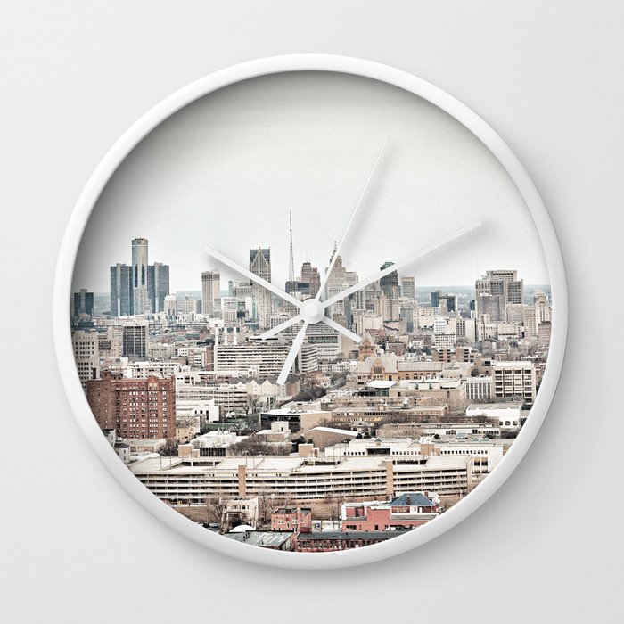 Downtown Detroit Skyline View From New Center Wall Clock By