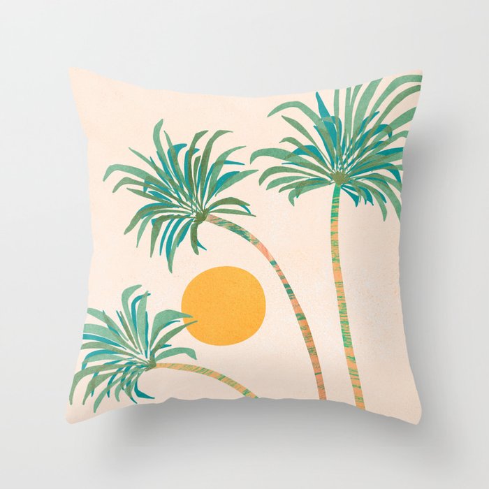 Colorful SoCal Palm Tree Scene Throw Pillow
