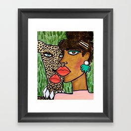 Lady And The Cheetah Framed Art Print