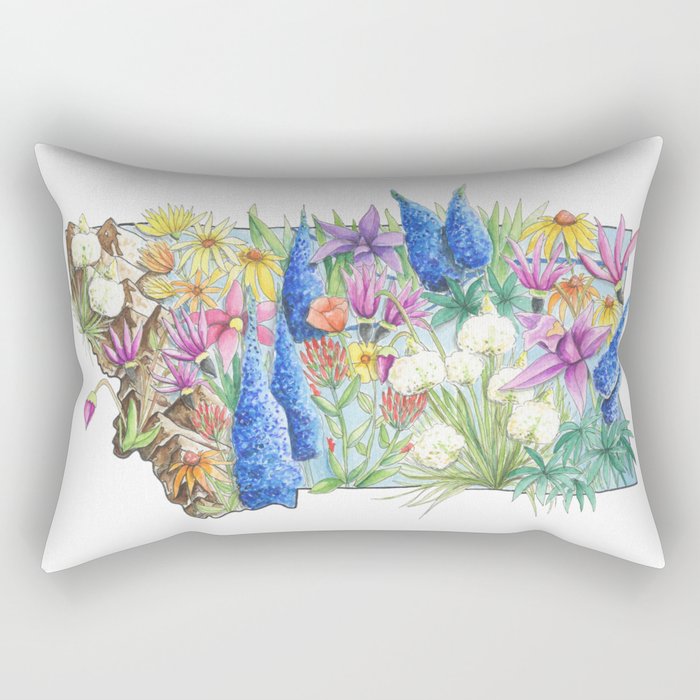 Montana - Floral Watercolor - State of Montana - Mountain Art - Montana Flowers - Rocky Mountains Rectangular Pillow