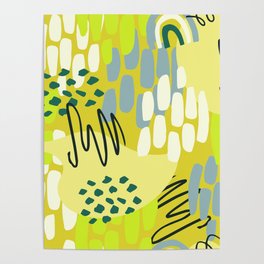 Yellow, Lime, And Blue Abstract Flora Design Pattern Poster