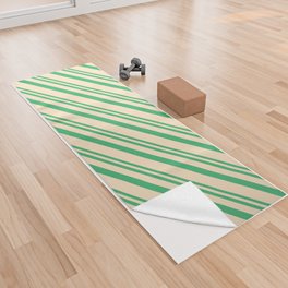 [ Thumbnail: Sea Green & Bisque Colored Lines/Stripes Pattern Yoga Towel ]