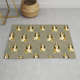 basset hound breed dogs, pattern in digital drawing Area & Throw Rug