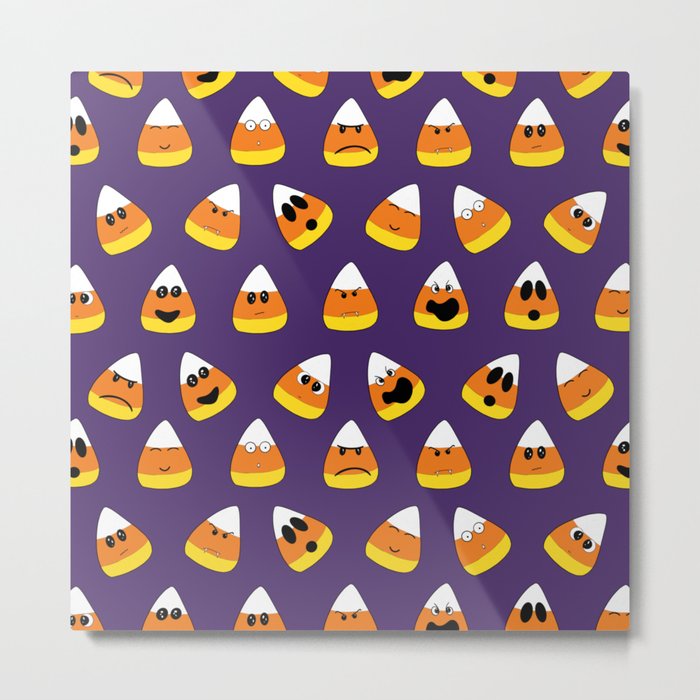 Cute Orange Purple Halloween Emoji Candy Corn Metal Print