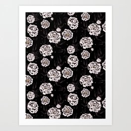 Black And White Vintage Flower Power Floral Pattern 60s 70s Retro Art Print