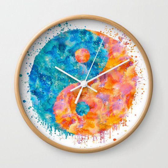 Yin And Yang Symbol Watercolor Painting Wall Clock By Lebensart