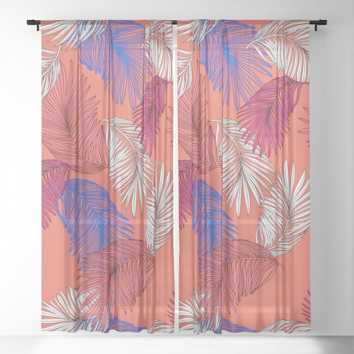 Peach Palm Tropical Print Sheer Curtain By Alexischaitdesigns